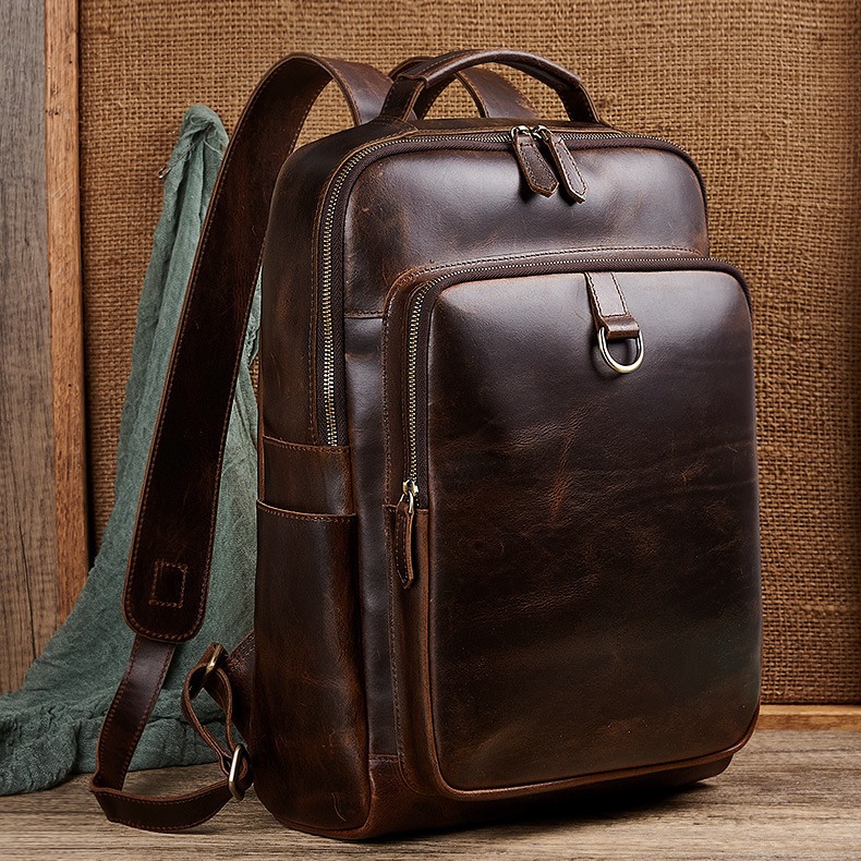 Leather Work Backpack - Men's Top Grain Waxed Leather Laptop