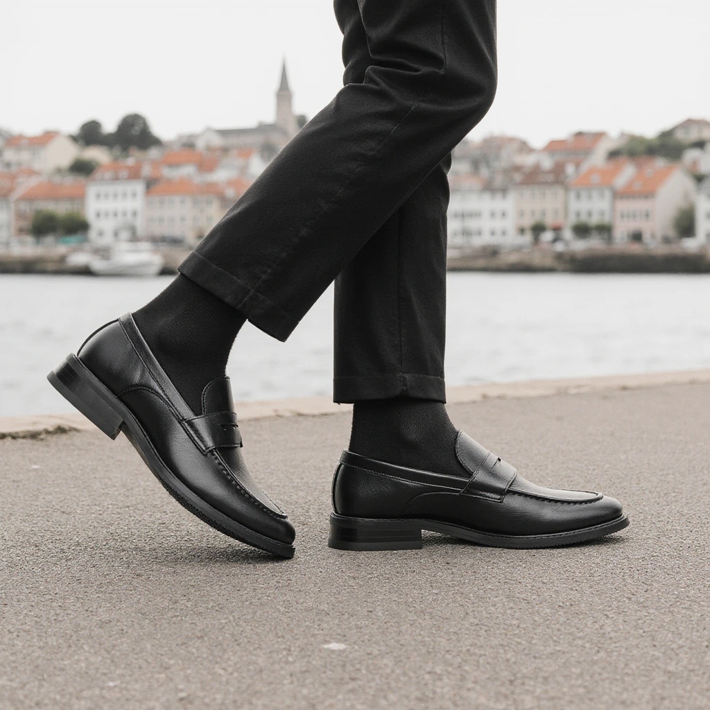 Leather Work Dress - Men's Black Penny Loafers Classic Business