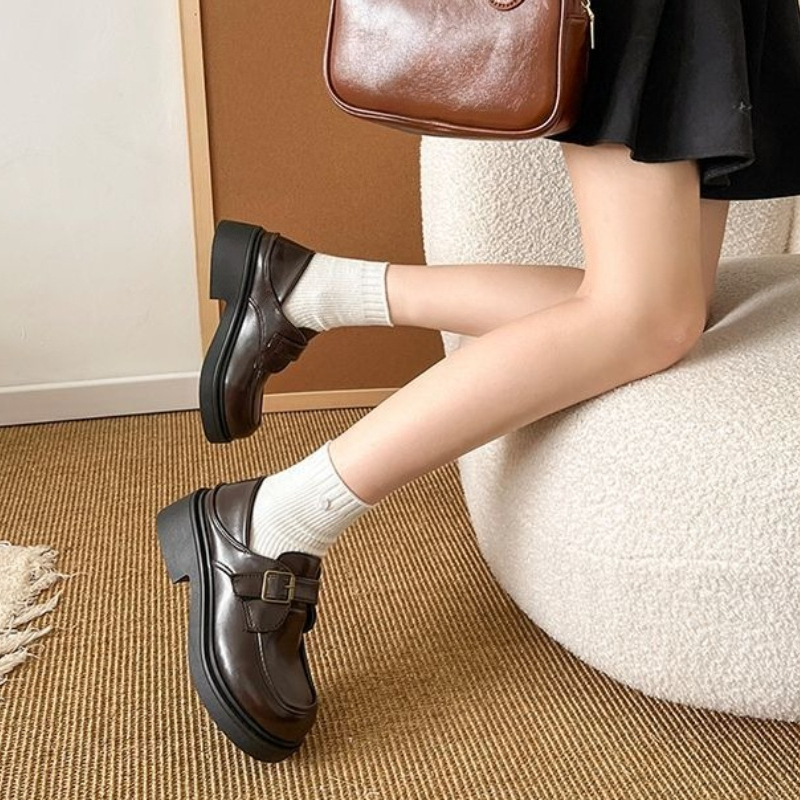 Leather Work Dress - Brown British Style Leather Shoes Women's