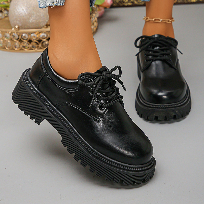 Leather Work Dress - Women's Platform Oxford Shoes Fashion Black