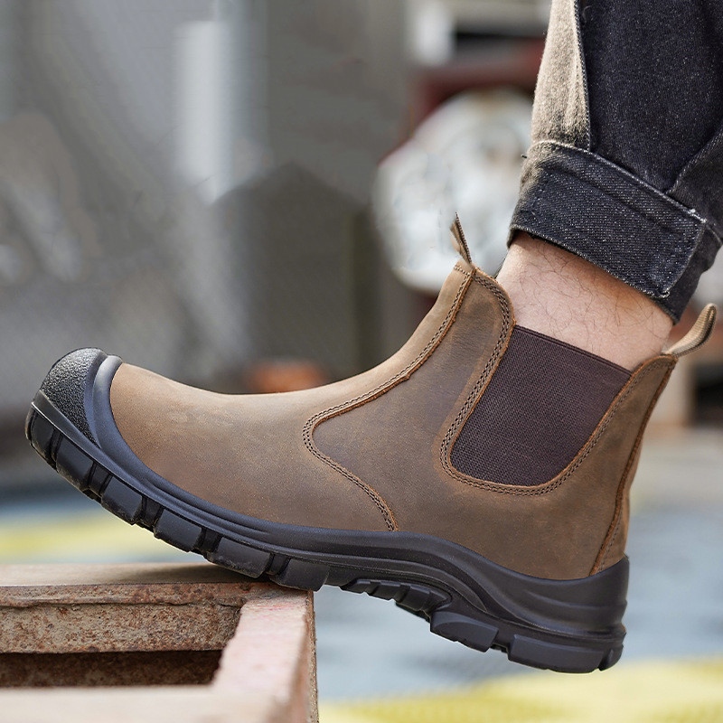 Leather Work Boots - large size men's fashion steel toe