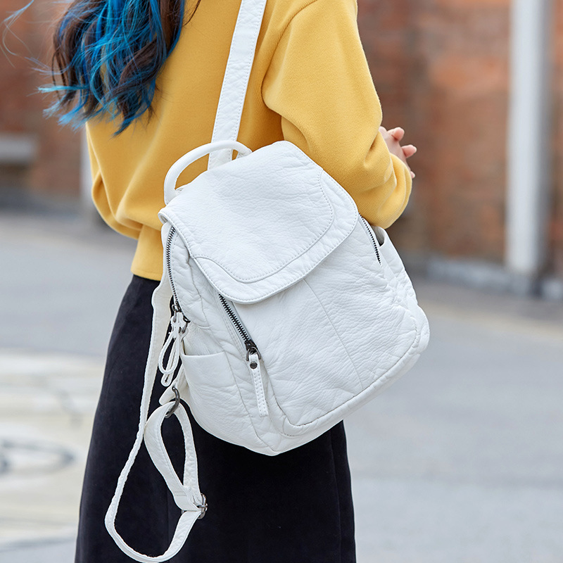 Leather Work Backpack - Women's Backpack White Washed Leather Backpack