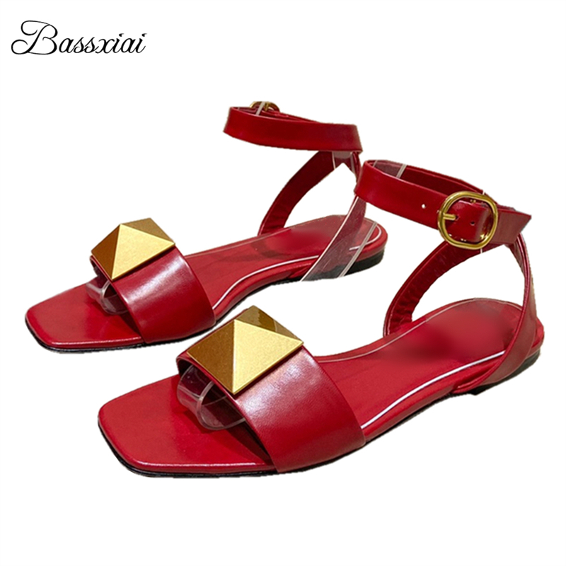 Leatherwork Rivets - Big Rivet Buckle Decor Sandals For