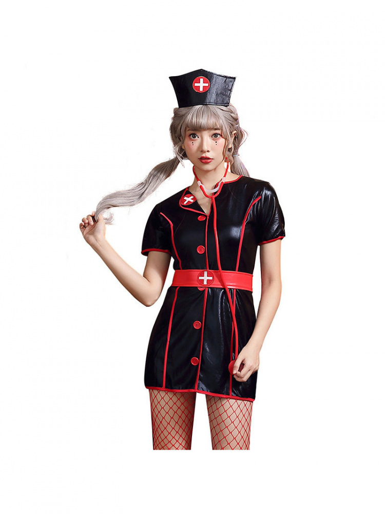 Leather Work Dress - Black PU Leather Nurse Work Skirt