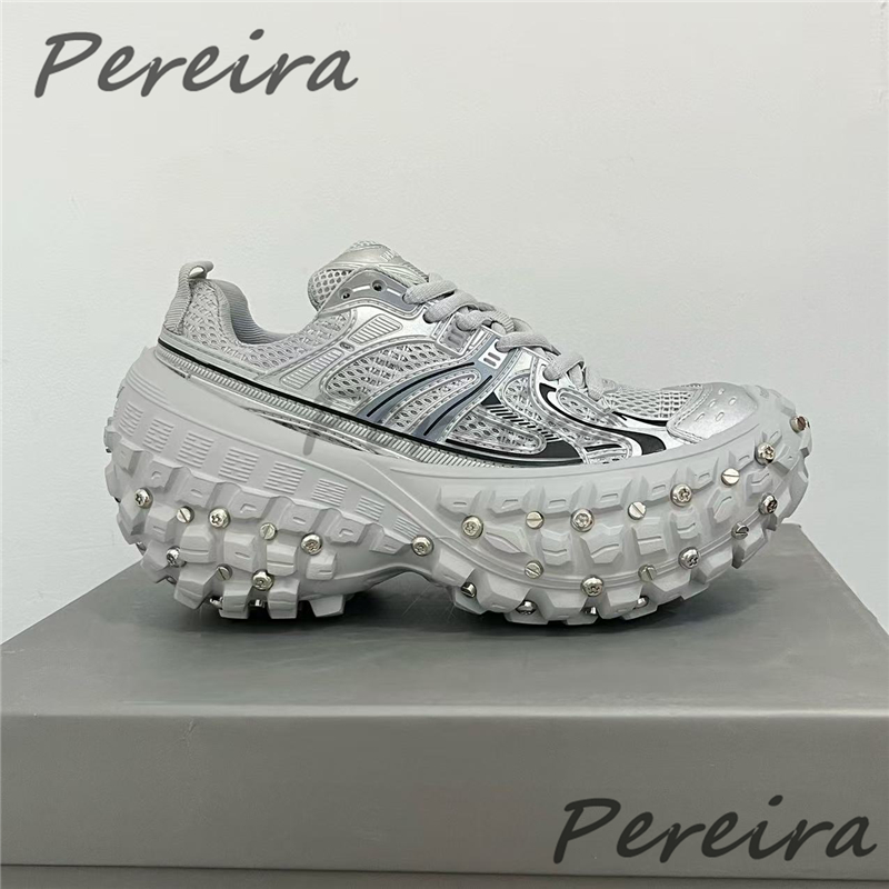 Leatherwork Rivets - Rivet Thick Soled Casual Sneakers for