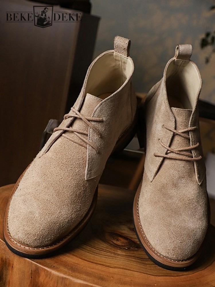 Leather Work Boots - Fashion Versatile Male Lace-Up Color Block