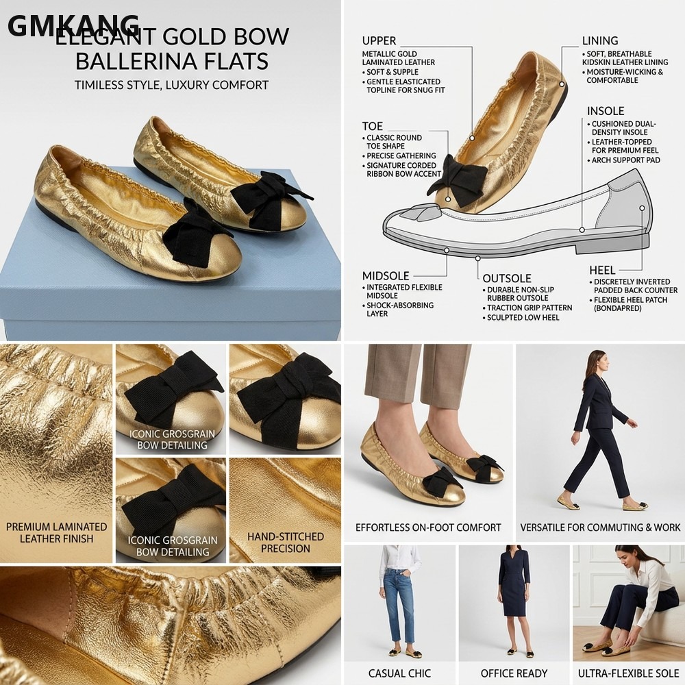 Women's Ballet Flats Bow Pleat - đánh giá và giá Leather Work Dress