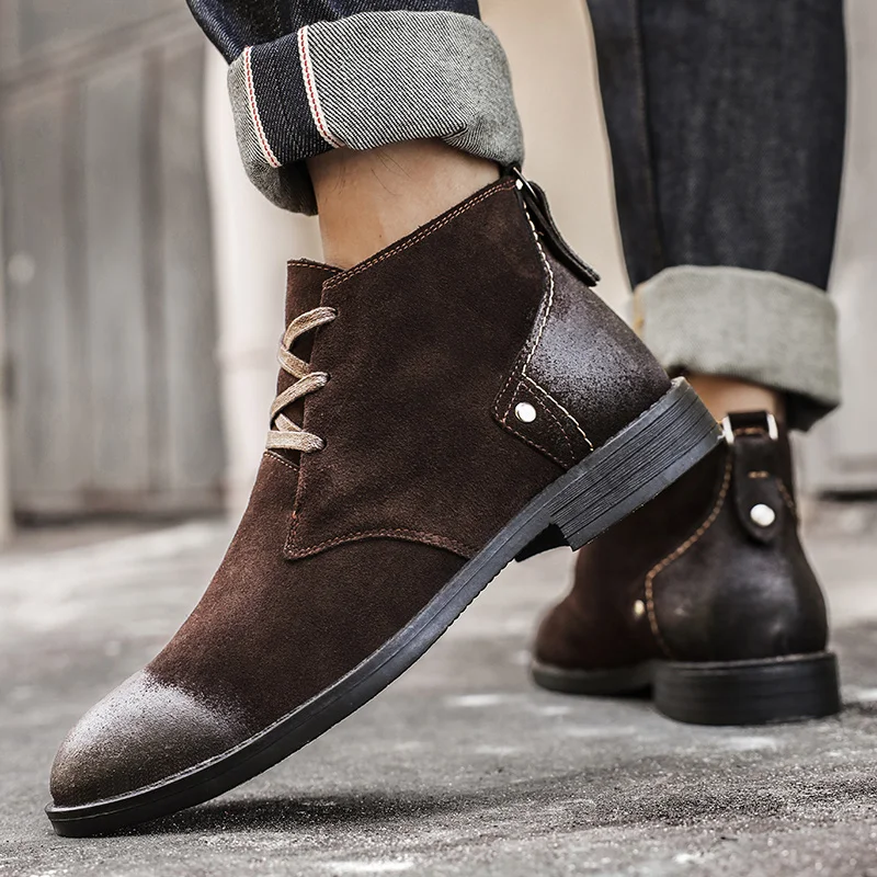 New Cow Suede Ankle Boots Hand - đánh giá và giá Leather Work Boots