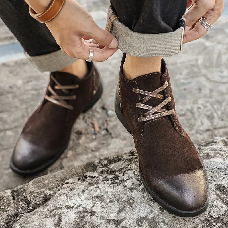 New Cow Suede Ankle Boots Hand - đánh giá và giá Leather Work Boots