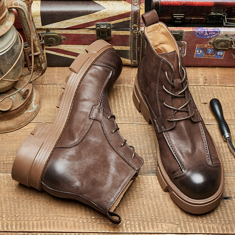 Men's British Style Combat Boo - đánh giá và giá Leather Work Boots