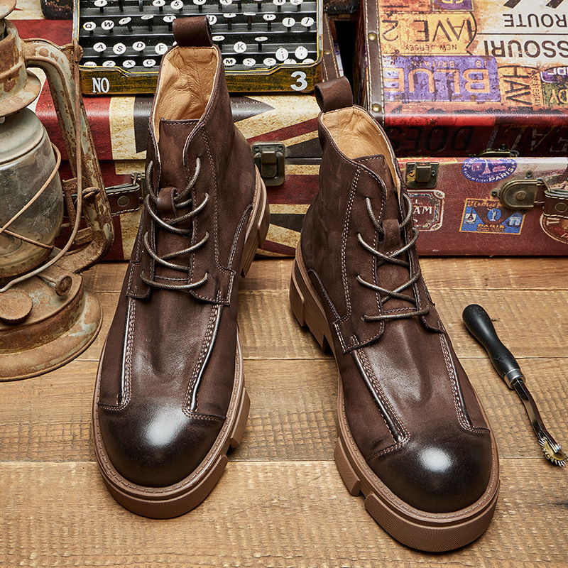 Men's British Style Combat Boo - đánh giá và giá Leather Work Boots