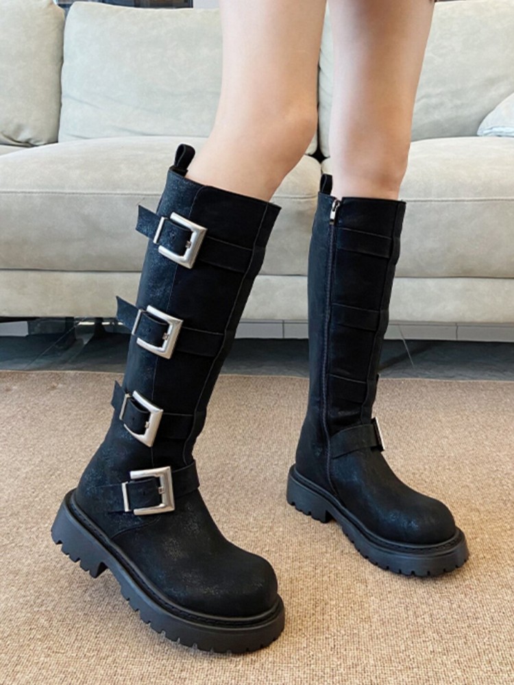 Fashion Women Multi Buckle Kne - đánh giá và giá Leather Work Boots