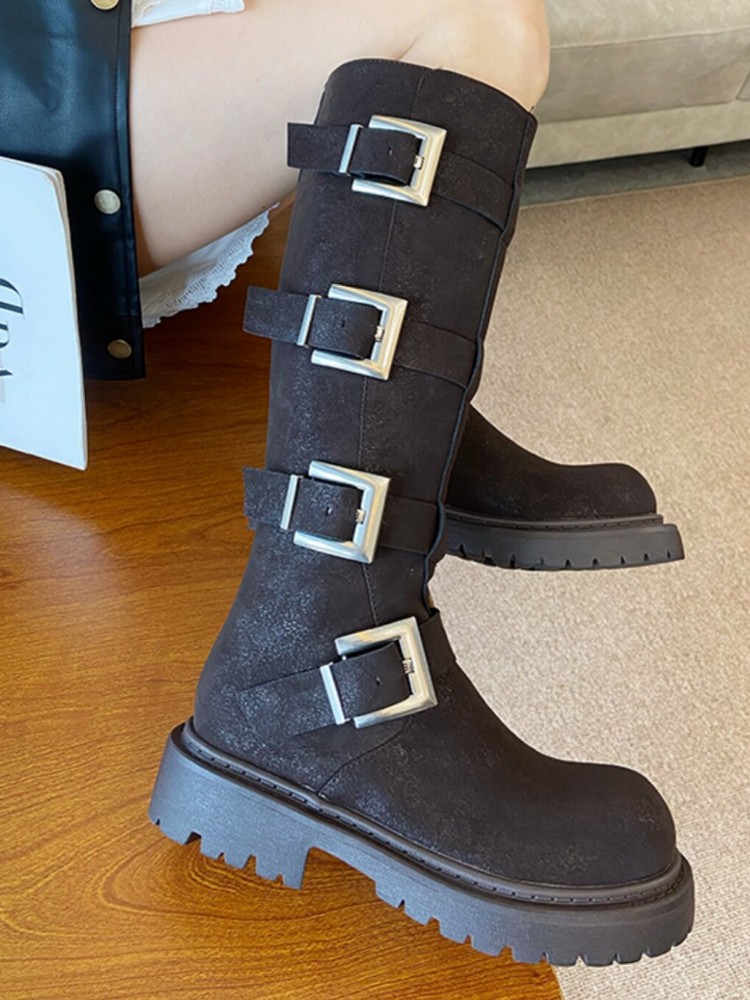 Fashion Women Multi Buckle Kne - đánh giá và giá Leather Work Boots