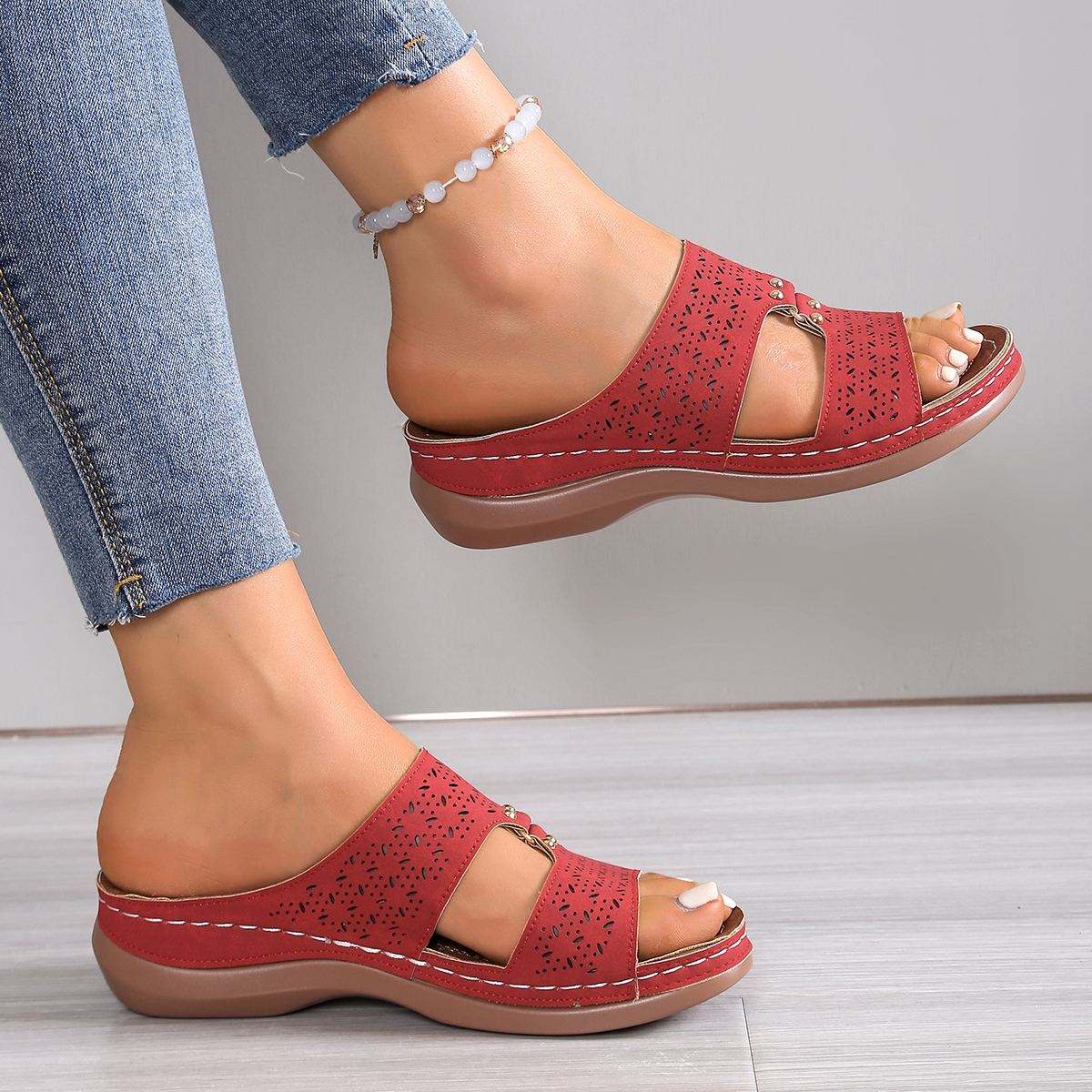 2026 Summer Women Wedge Slippe - đánh giá và giá Leatherwork Rivets