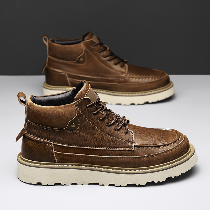 Men Brown Fleece Lined Warm Hi - đánh giá và giá Leather Work Boots