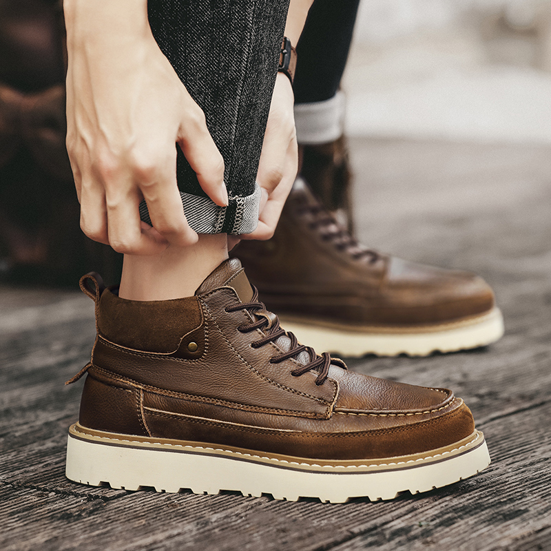 Men Brown Fleece Lined Warm Hi - đánh giá và giá Leather Work Boots