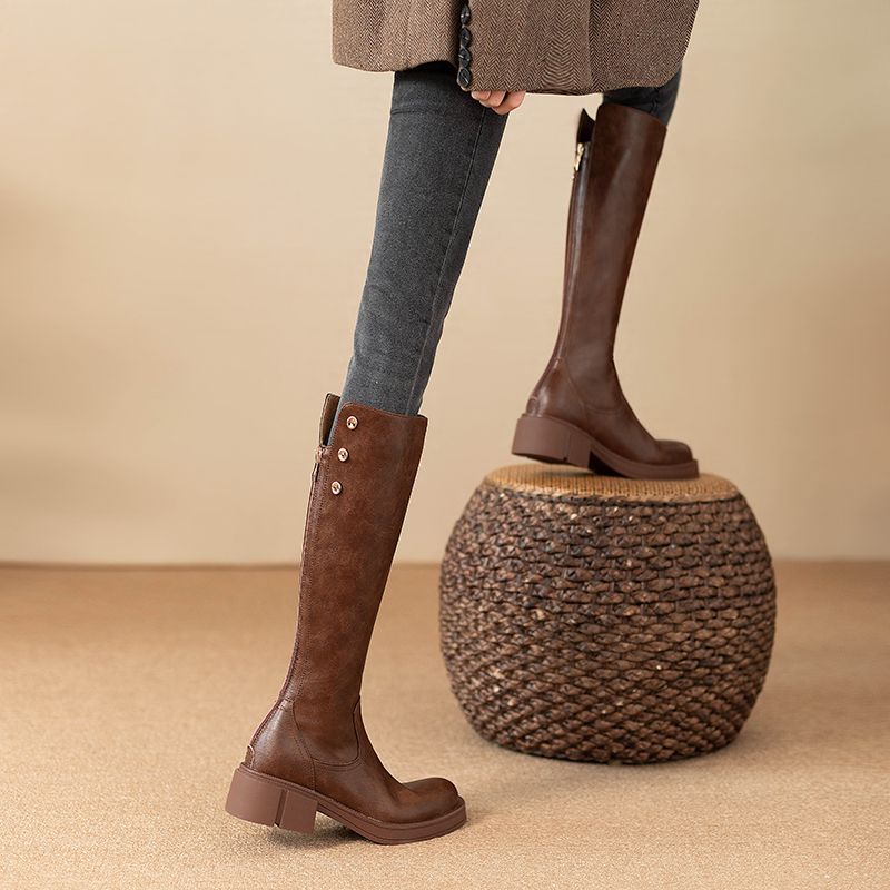 Autumn Winter Middle Heel Ladi - đánh giá và giá Leather Work Boots